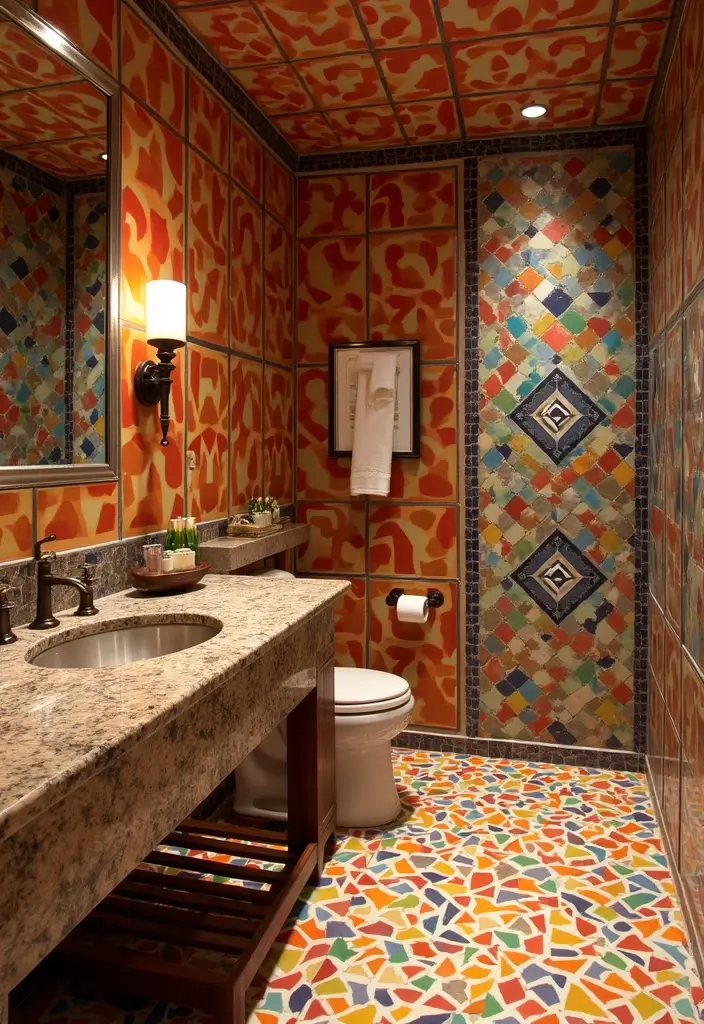 27 Brown Granite Countertops Bathroom Designs That Look Elegant - 12. Bold Patterns