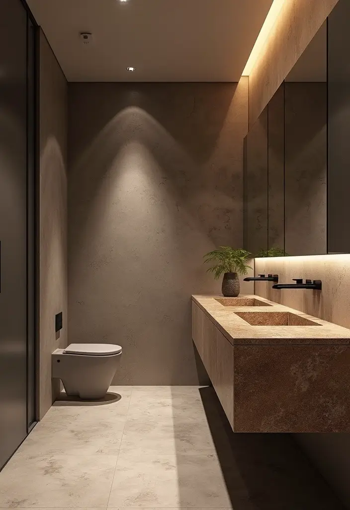 27 Brown Granite Countertops Bathroom Designs That Look Elegant - 16. Sleek Urban Style