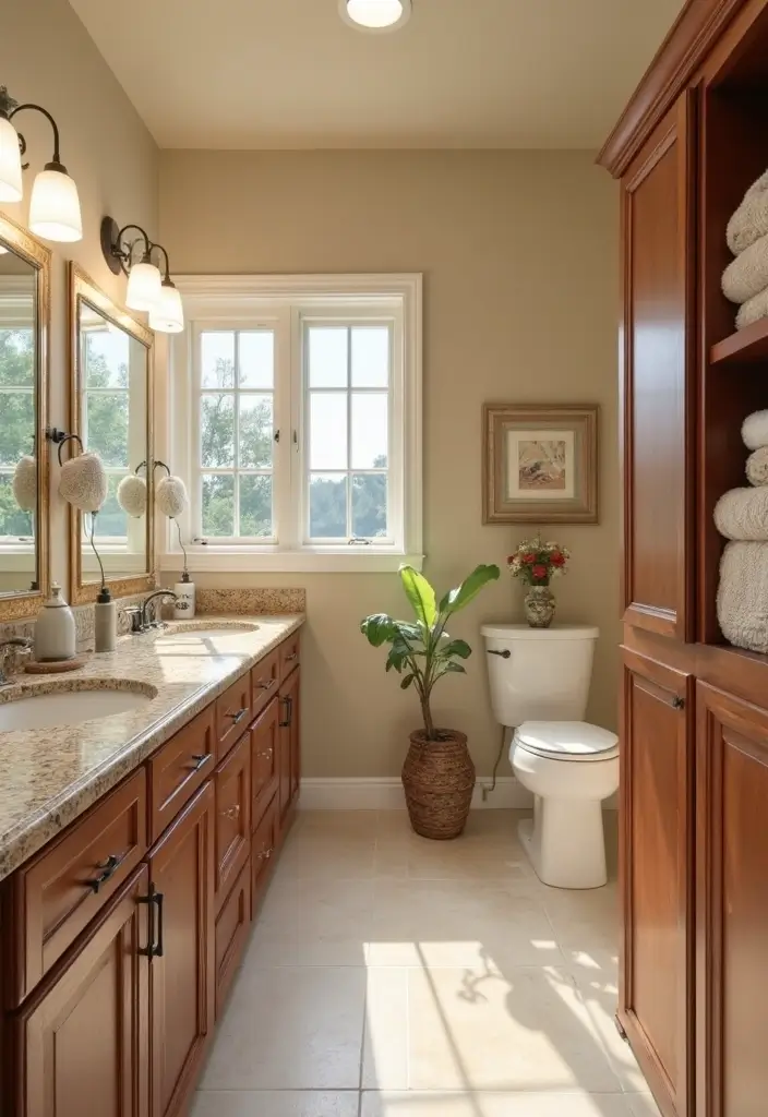 27 Brown Granite Countertops Bathroom Designs That Look Elegant - 18. Family-Friendly Functionality