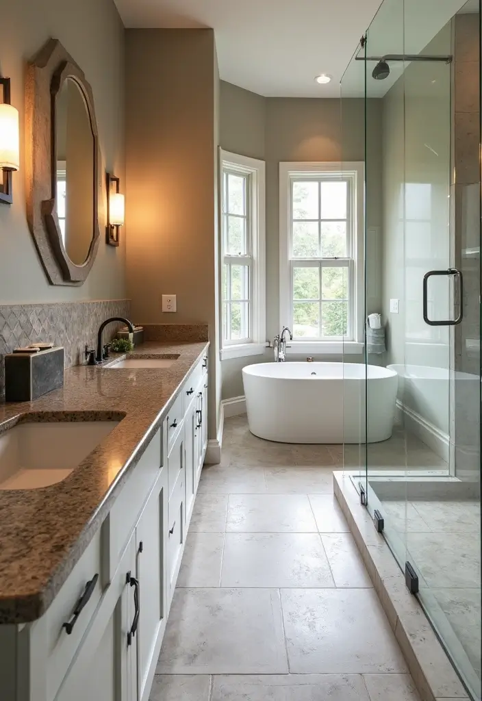 27 Brown Granite Countertops Bathroom Designs That Look Elegant - 2. Modern Rustic Vibes