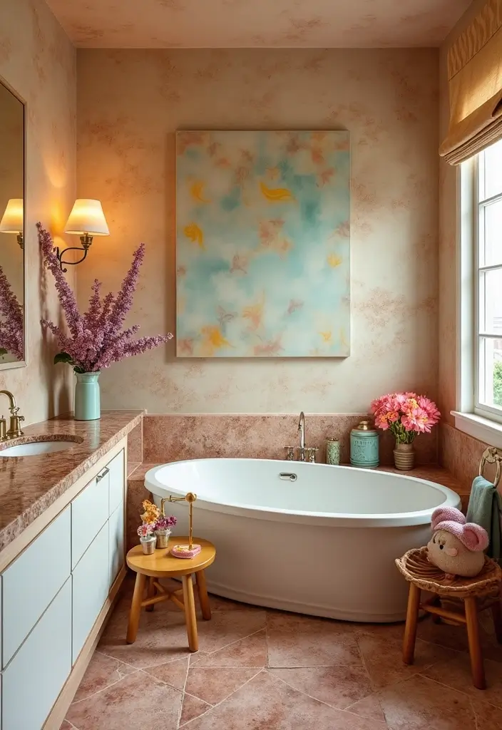 27 Brown Granite Countertops Bathroom Designs That Look Elegant - 21. Whimsical Touch