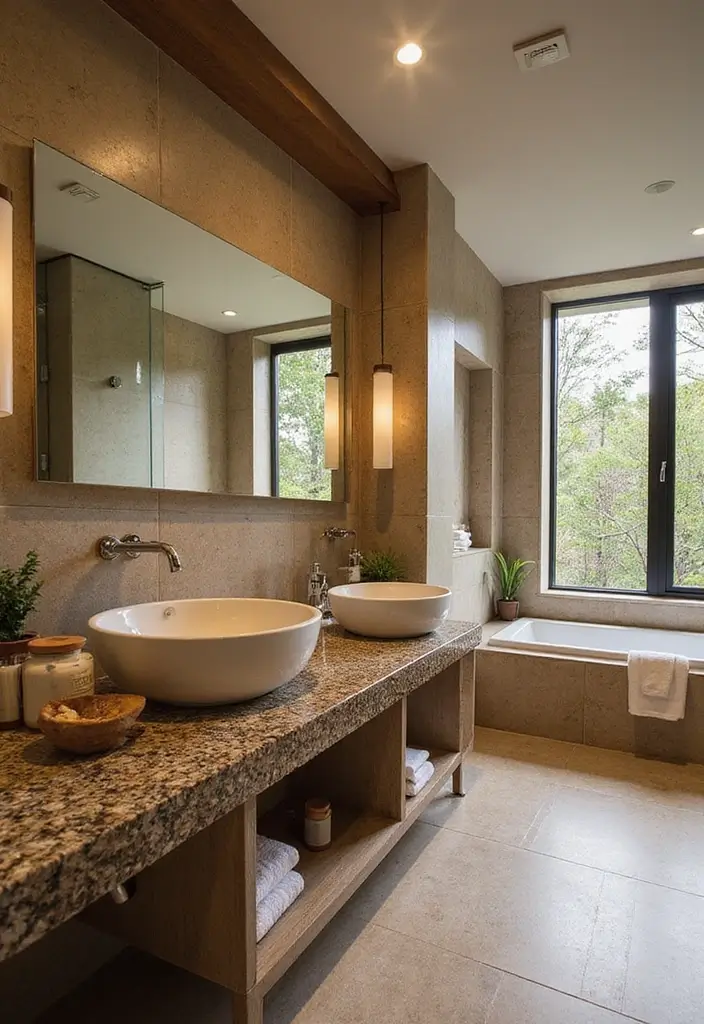 27 Brown Granite Countertops Bathroom Designs That Look Elegant - 23. Sustainable Elements