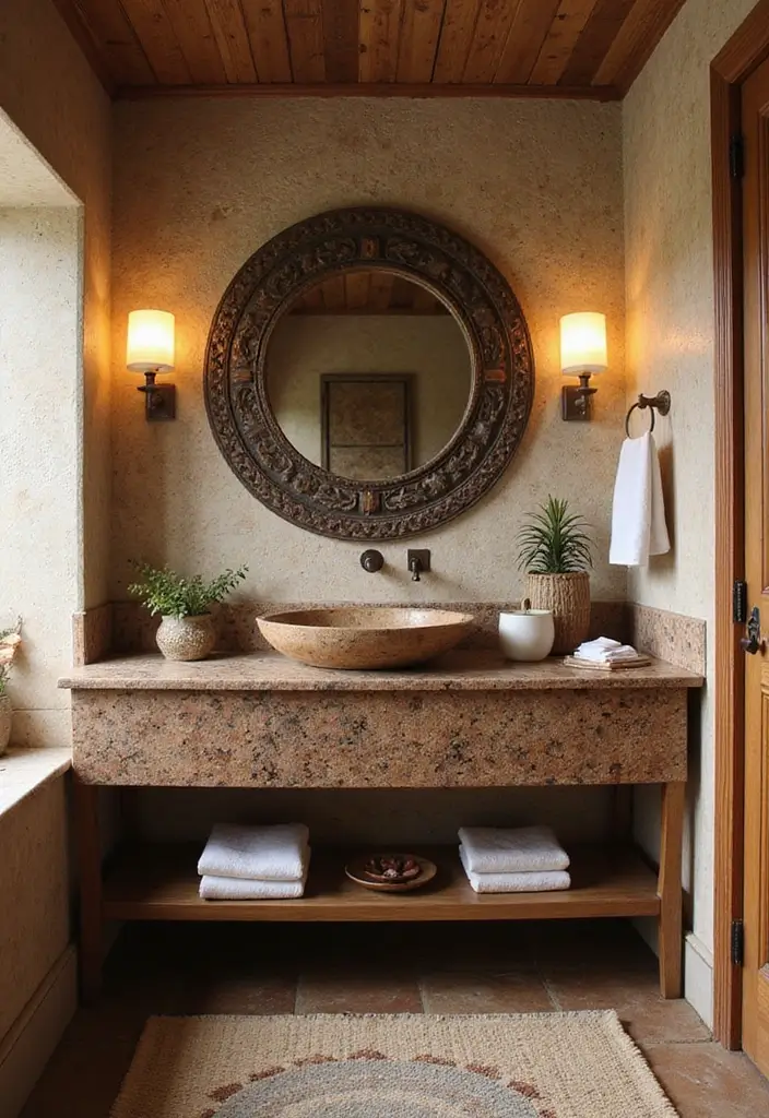 27 Brown Granite Countertops Bathroom Designs That Look Elegant - 27. Global Influences