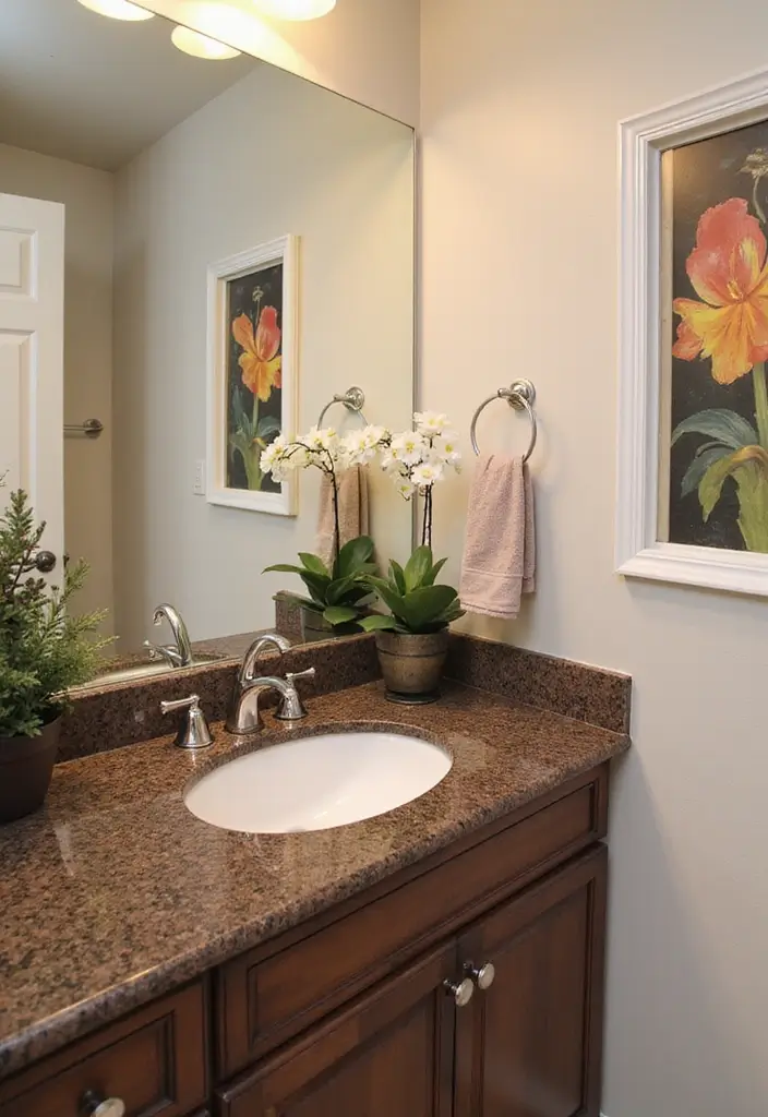 27 Brown Granite Countertops Bathroom Designs That Look Elegant - 3. Contrasting Colors