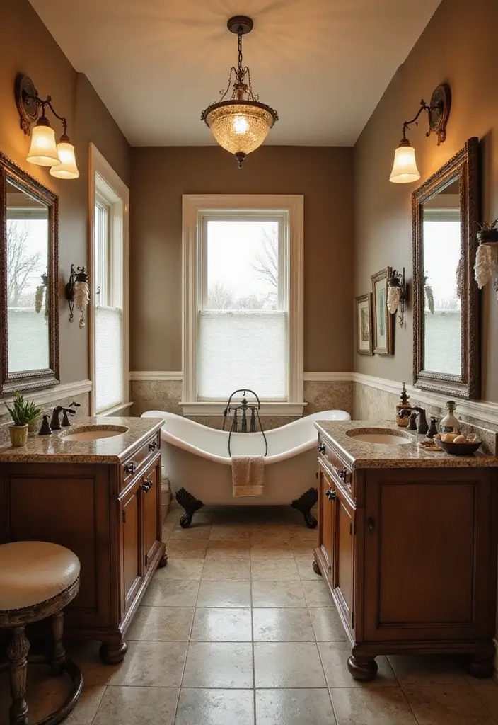 27 Brown Granite Countertops Bathroom Designs That Look Elegant - 4. Vintage Charm