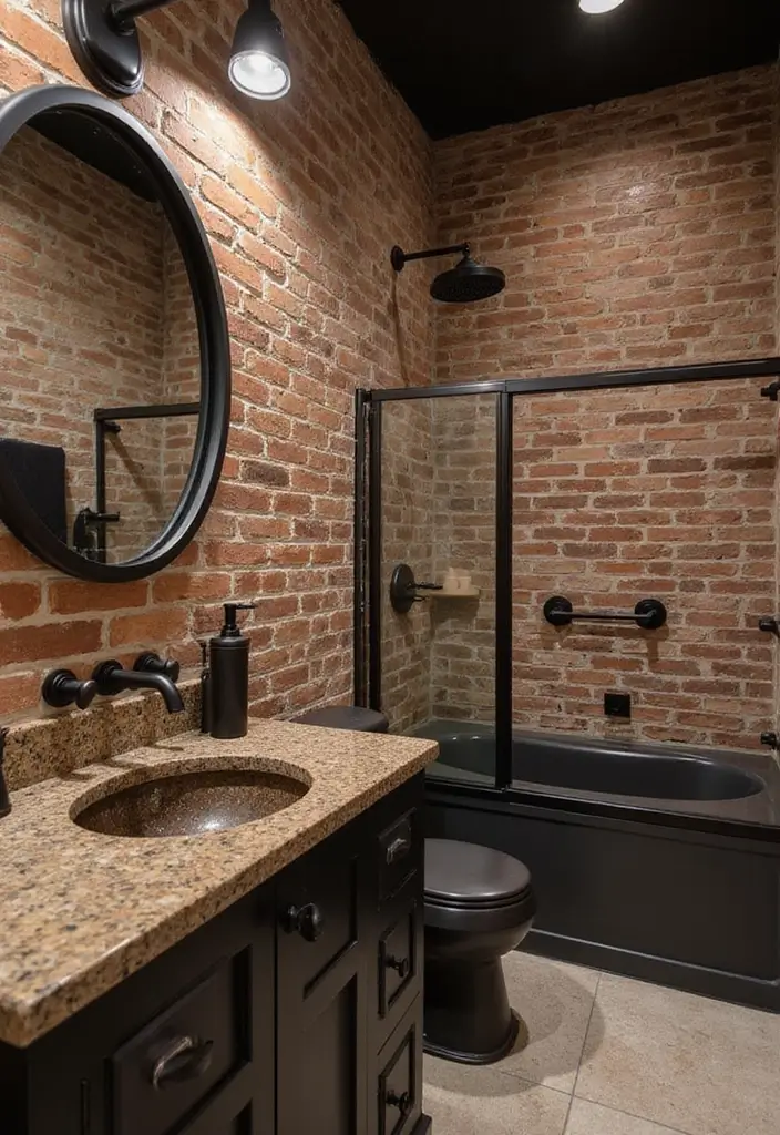 27 Brown Granite Countertops Bathroom Designs That Look Elegant - 6. Industrial Chic