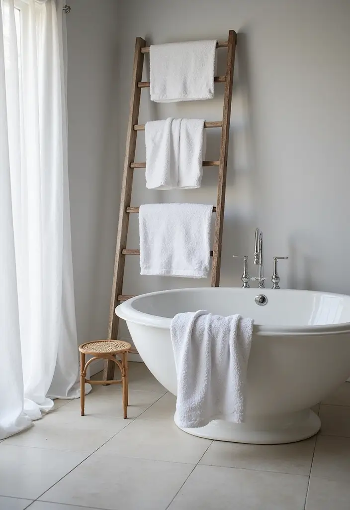 27 Decoration For Bathroom That Looks Clean And Modern - 13. Towel Ladders