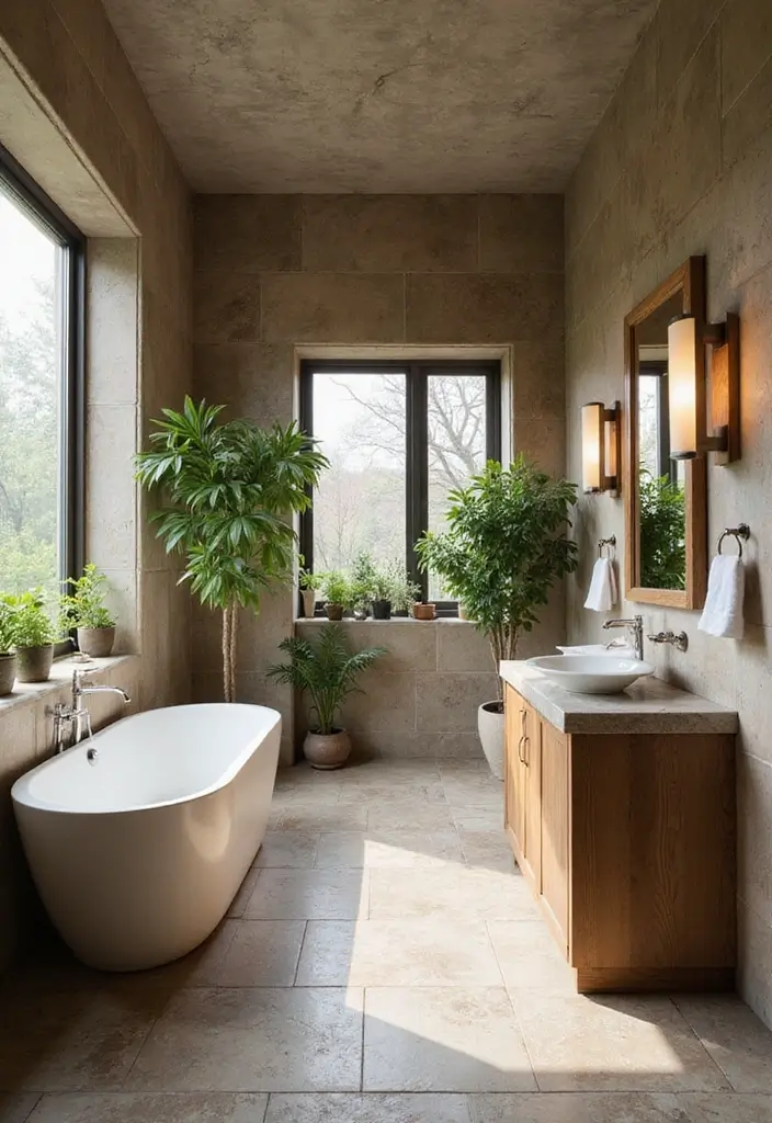 27 Large Bathroom Ideas That Feel Luxurious - 1. Spa-Like Serenity with Natural Stone