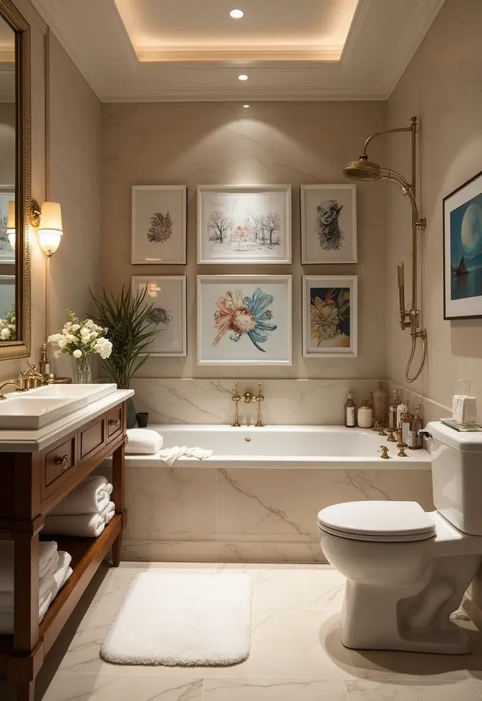 27 Large Bathroom Ideas That Feel Luxurious - 10. Artistic Touches with Unique Artwork