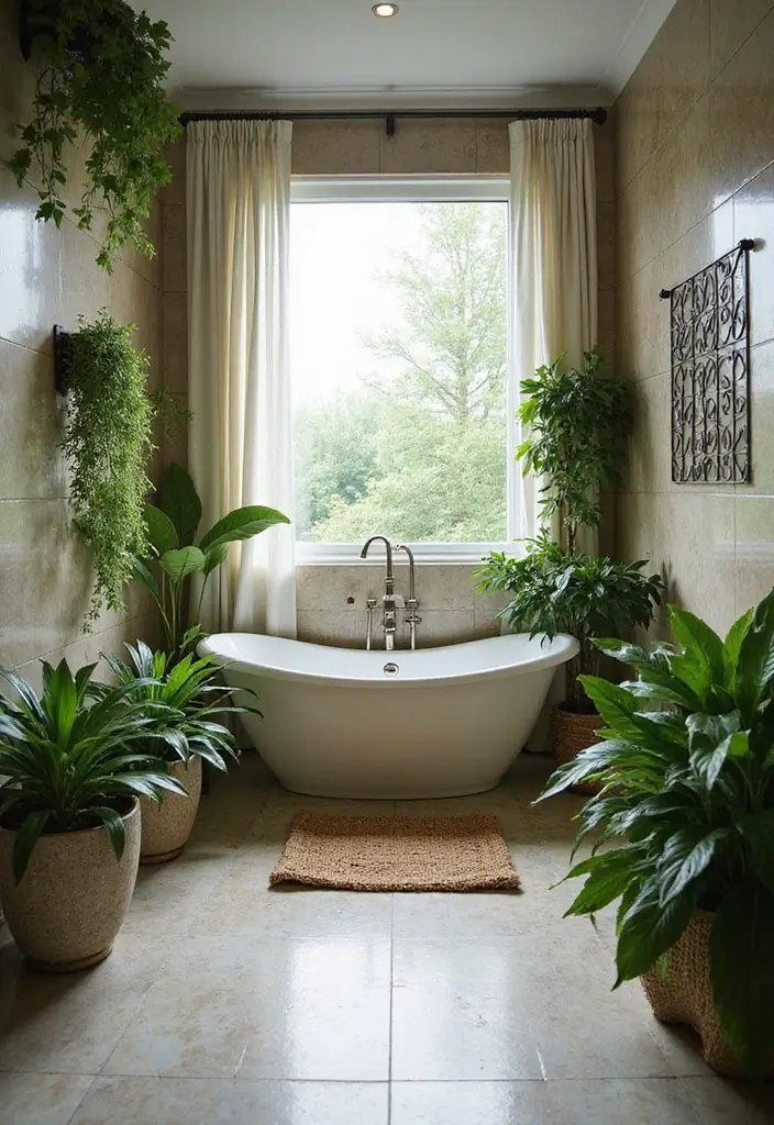 27 Large Bathroom Ideas That Feel Luxurious - 19. Indoor Plants for a Fresh Feel