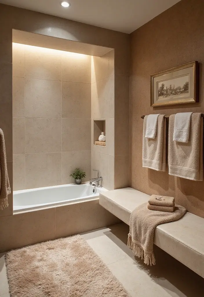 27 Large Bathroom Ideas That Feel Luxurious - 27. Textured Fabrics for Comfort