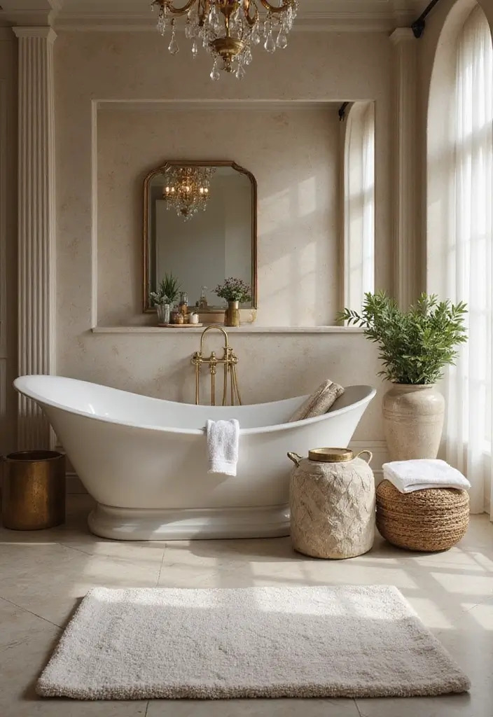 27 Large Bathroom Ideas That Feel Luxurious - 9. Luxurious Textiles and Accessories