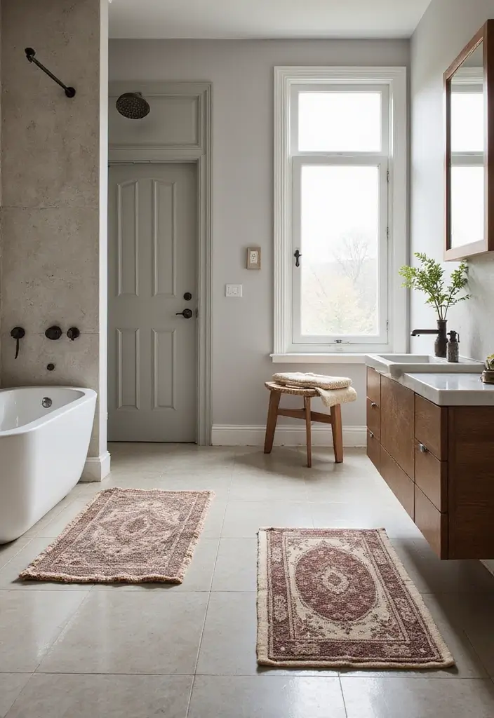 27 Modern Victorian Bathroom Ideas That Mix Old And New - 17. Elegant Bath Mats