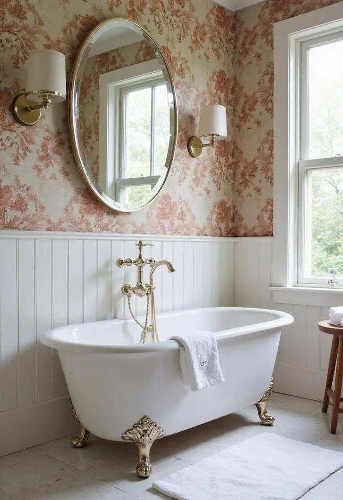 27 Modern Victorian Bathroom Ideas That Mix Old And New - 3. Elegant Wallpaper