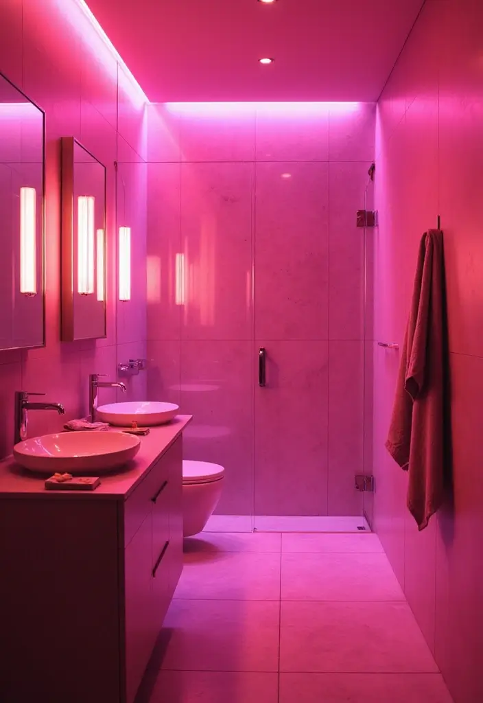 27 Pink Bathroom Decor Ideas That Look Fresh - 11. Pink Lighting Fixtures