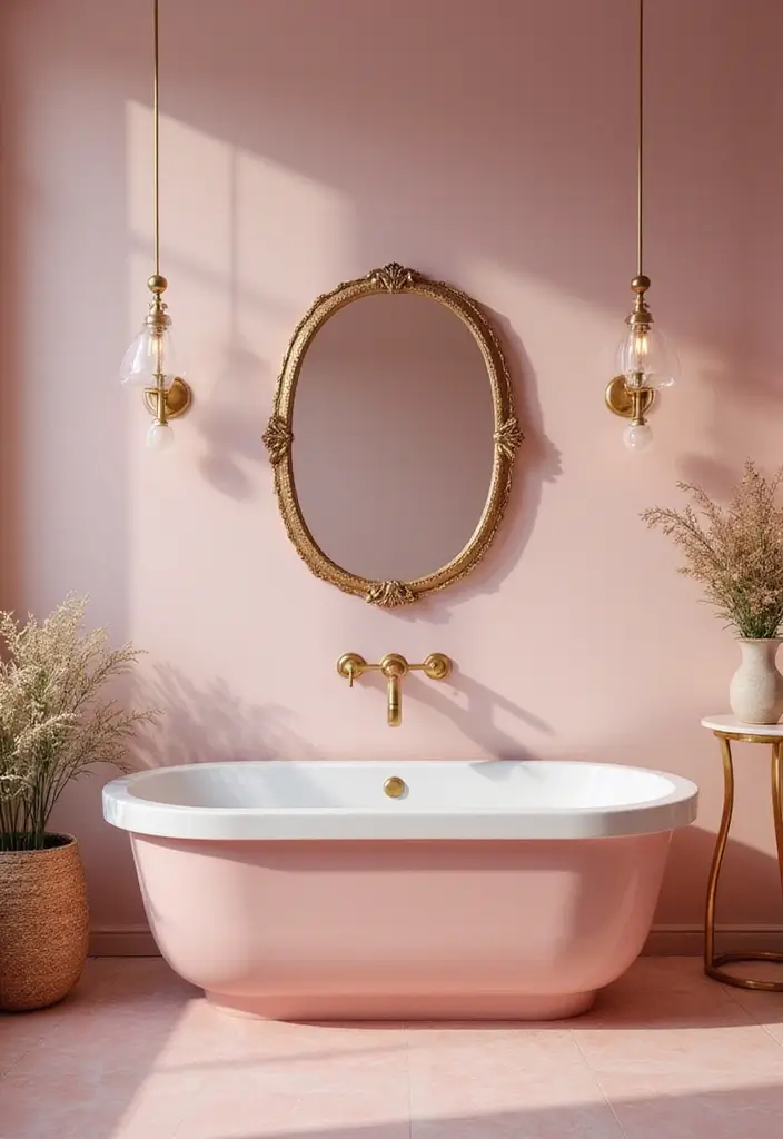 27 Pink Bathroom Decor Ideas That Look Fresh - 19. Pink and Gold Accents