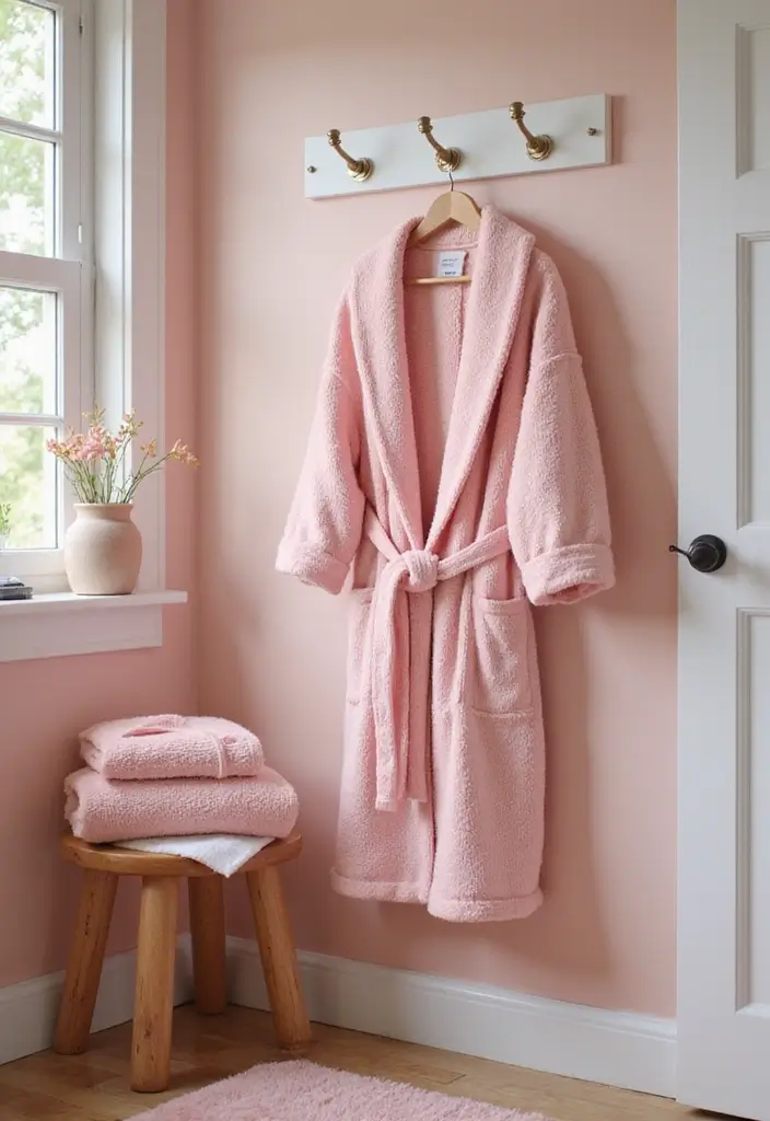 27 Pink Bathroom Decor Ideas That Look Fresh - 21. Pink Bathrobe