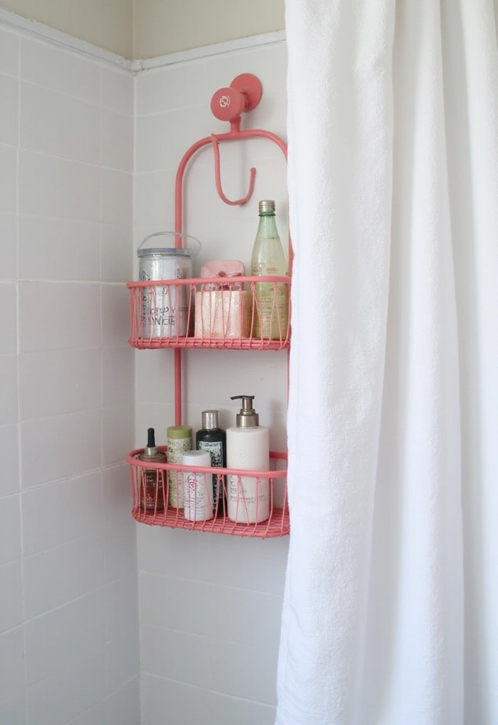 27 Pink Bathroom Decor Ideas That Look Fresh - 24. Pink Shower Caddy