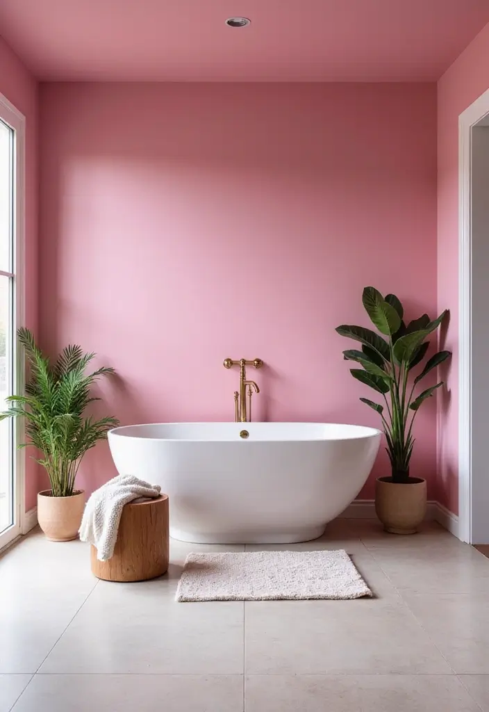 27 Pink Bathroom Decor Ideas That Look Fresh - 25. Pink Accent Wall