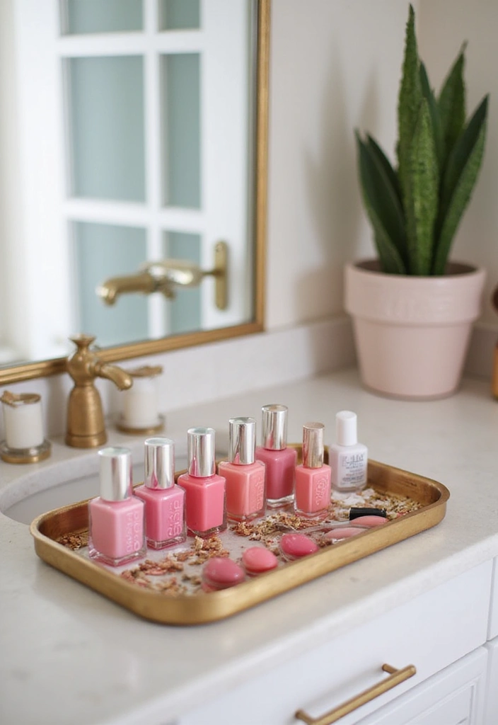 27 Pink Bathroom Decor Ideas That Look Fresh - 26. Pink Nail Polish Display
