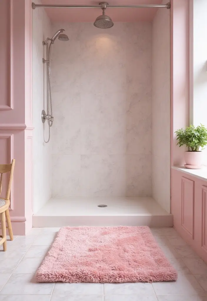 27 Pink Bathroom Decor Ideas That Look Fresh - 27. Pink Shower Mats