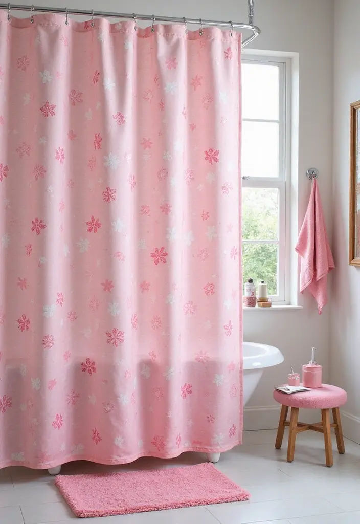 27 Pink Bathroom Decor Ideas That Look Fresh - 3. Pink Shower Curtain