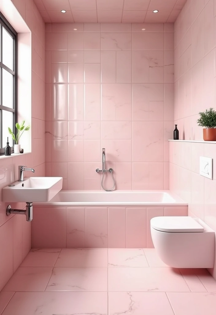 27 Pink Bathroom Decor Ideas That Look Fresh - 5. Pastel Pink Tiles