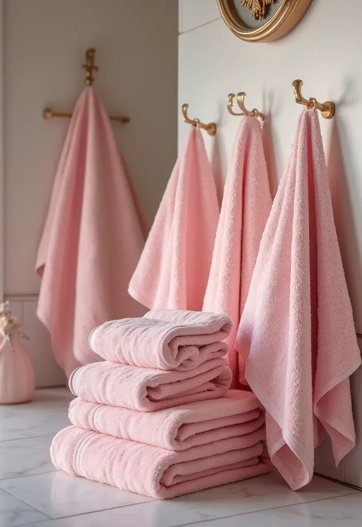 27 Pink Girly Bathroom Ideas That Feel Dreamy - 1. Fluffy Pink Towels