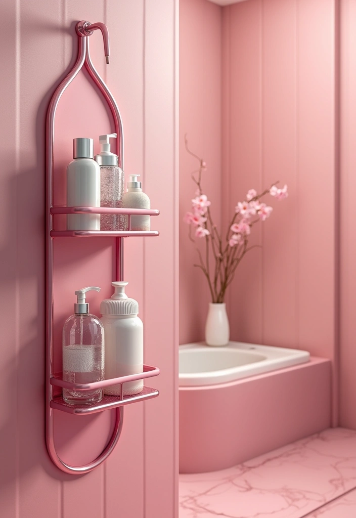 27 Pink Girly Bathroom Ideas That Feel Dreamy - 10. Pink Shower Caddy