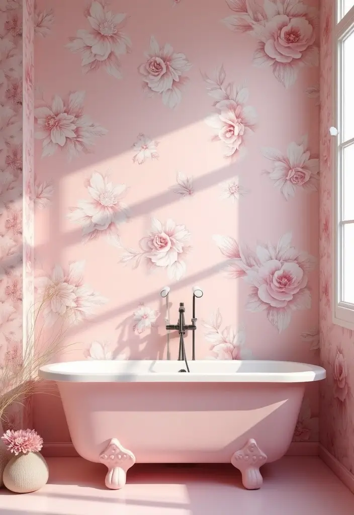 27 Pink Girly Bathroom Ideas That Feel Dreamy - 12. Floral Pink Wallpaper