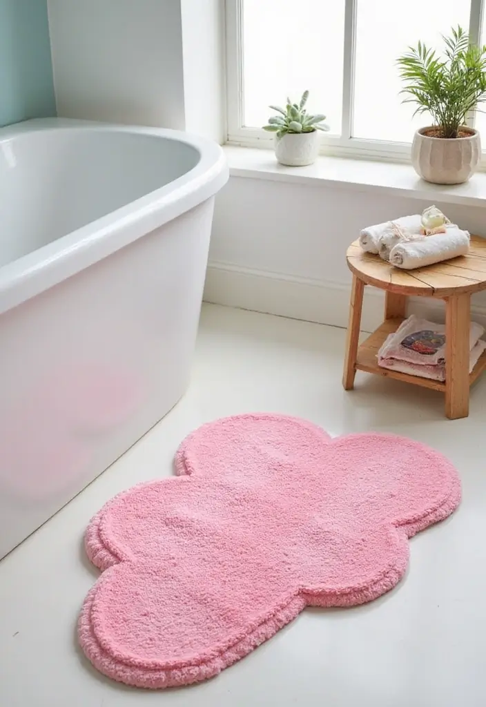 27 Pink Girly Bathroom Ideas That Feel Dreamy - 15. Playful Shower Mats