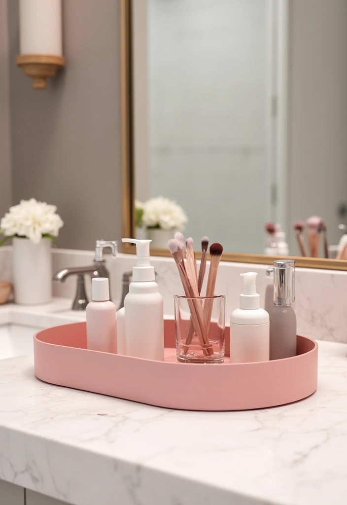 27 Pink Girly Bathroom Ideas That Feel Dreamy - 16. Pink Vanity Trays