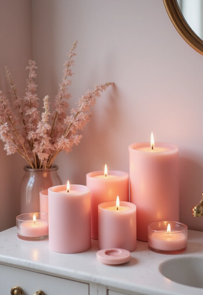 27 Pink Girly Bathroom Ideas That Feel Dreamy - 18. Pink Candles