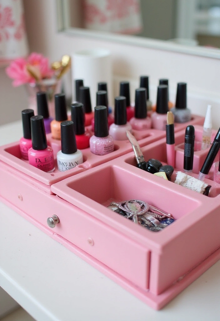 27 Pink Girly Bathroom Ideas That Feel Dreamy - 19. Pink Nail Polish Station