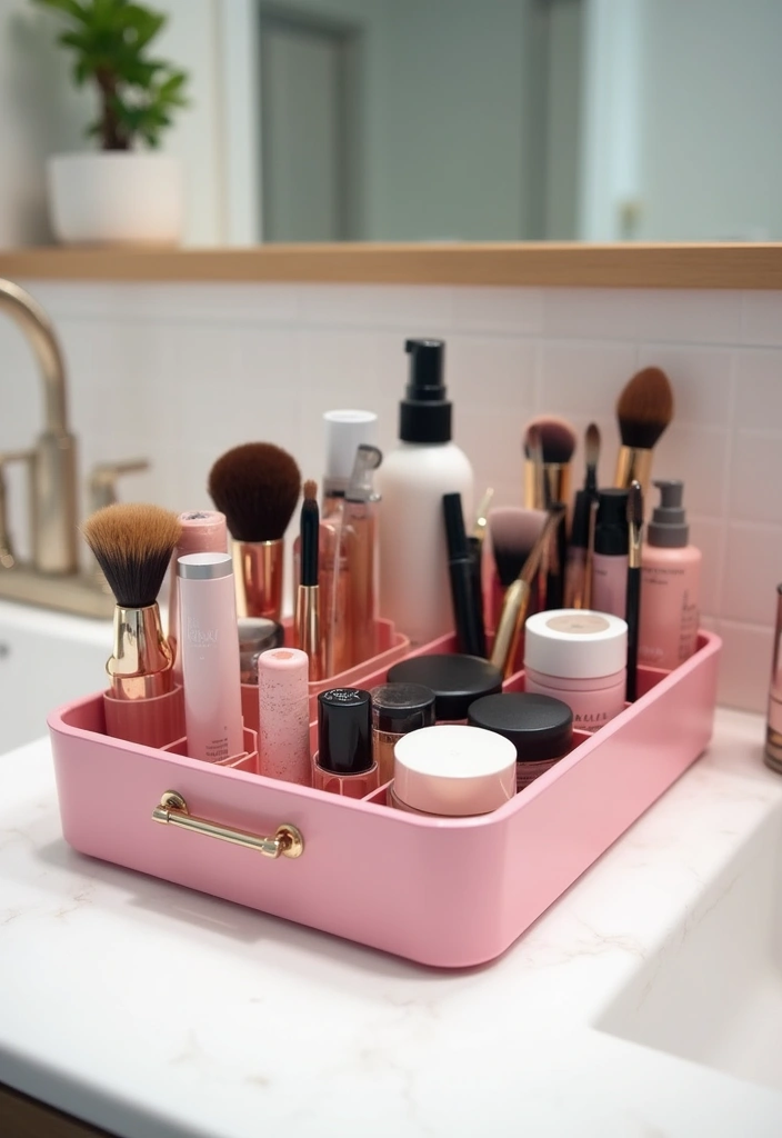 27 Pink Girly Bathroom Ideas That Feel Dreamy - 21. Pink Beauty Organizers