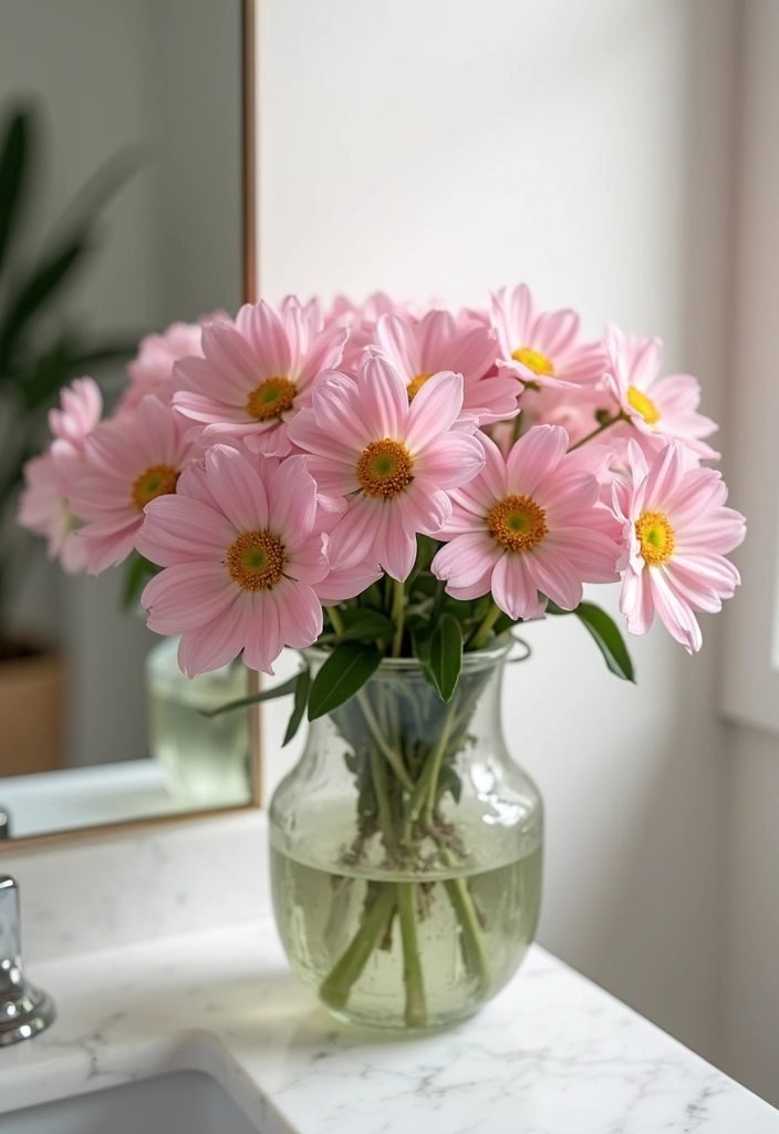 27 Pink Girly Bathroom Ideas That Feel Dreamy - 22. Pink Fresh Flowers