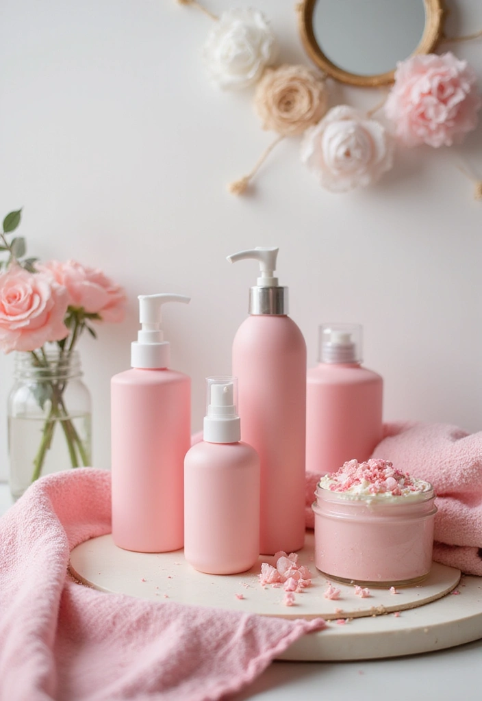 27 Pink Girly Bathroom Ideas That Feel Dreamy - 23. Pink Themed Shower Products