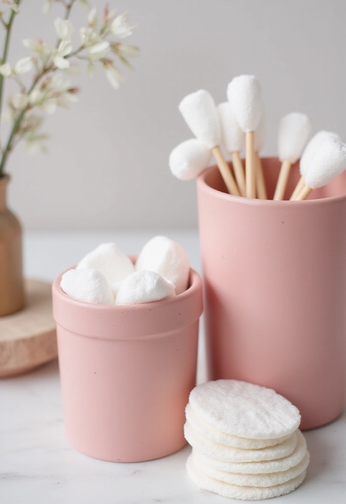27 Pink Girly Bathroom Ideas That Feel Dreamy - 25. Pink Cotton Swabs and Pads Containers