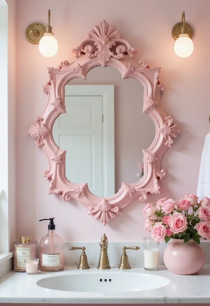 27 Pink Girly Bathroom Ideas That Feel Dreamy - 26. Pink Accent Mirrors