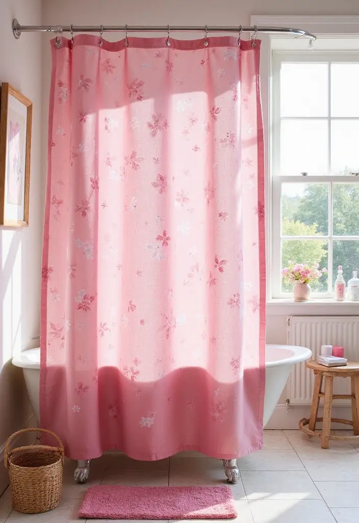27 Pink Girly Bathroom Ideas That Feel Dreamy - 3. Pink Shower Curtains