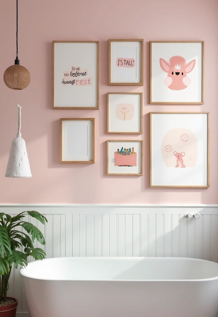 27 Pink Girly Bathroom Ideas That Feel Dreamy - 4. Whimsical Wall Art