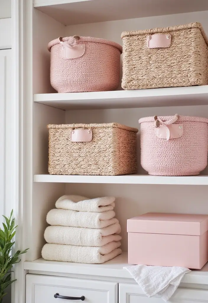 27 Pink Girly Bathroom Ideas That Feel Dreamy - 7. Pink Storage Solutions