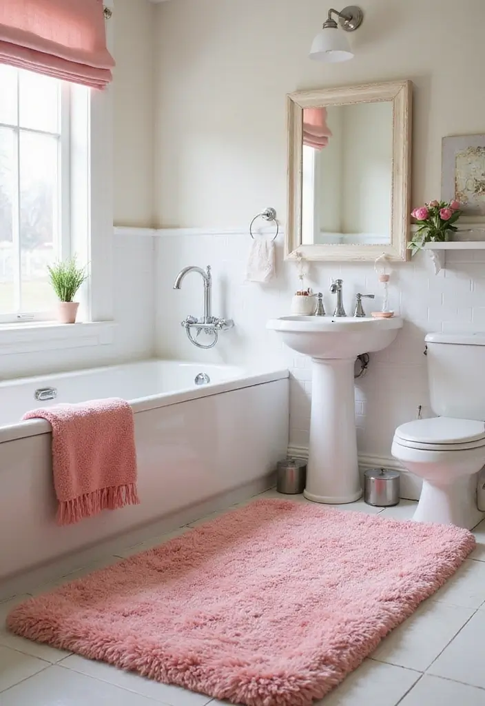 27 Pink Girly Bathroom Ideas That Feel Dreamy - 9. Cute Pink Rugs