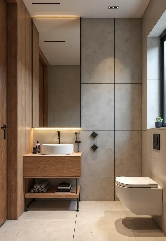 27 Small Bathroom Ideas Modern And Functional - 24. Warm and Cool Contrast