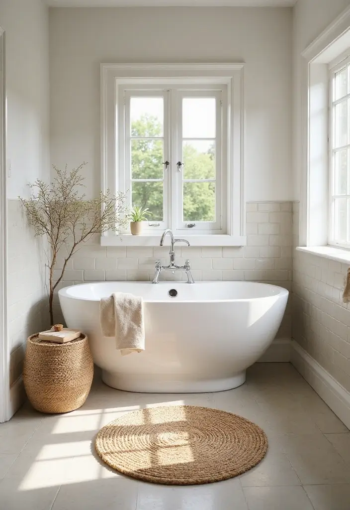 27 Spring Bathroom Decor Ideas That Feel Fresh - 12. Natural Fiber Rugs