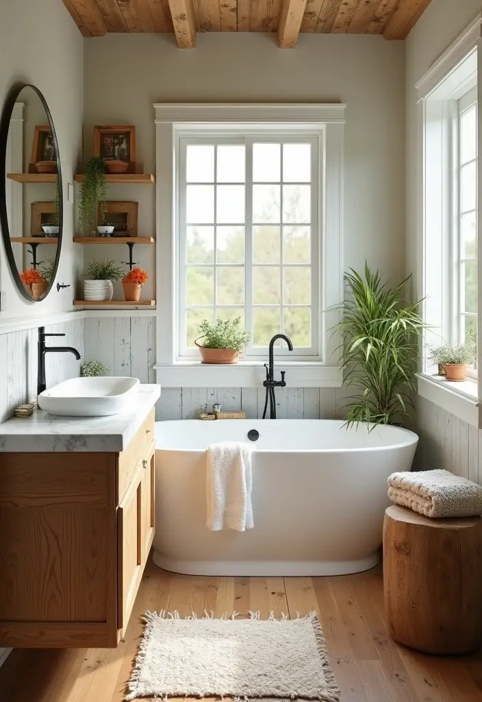 27 Spring Bathroom Decor Ideas That Feel Fresh - 16. Reclaimed Wood Accents