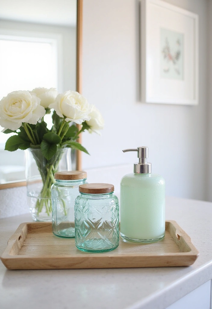 27 Spring Bathroom Decor Ideas That Feel Fresh - 2. Recycled Glass Accessories
