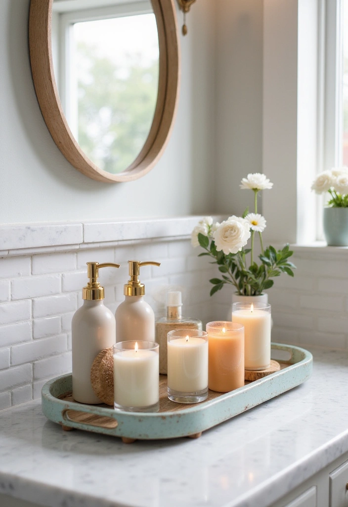 27 Spring Bathroom Decor Ideas That Feel Fresh - 24. Decorative Trays for Organization