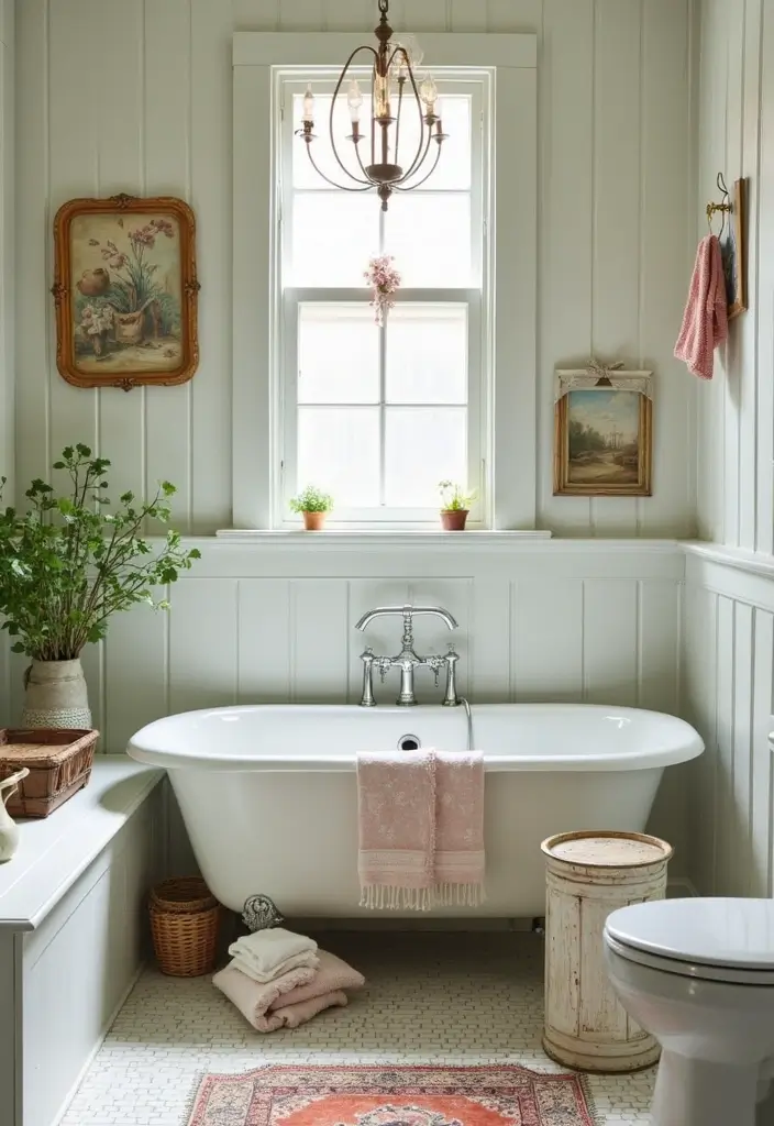 27 Spring Bathroom Decor Ideas That Feel Fresh - 26. Upcycled Vintage Finds