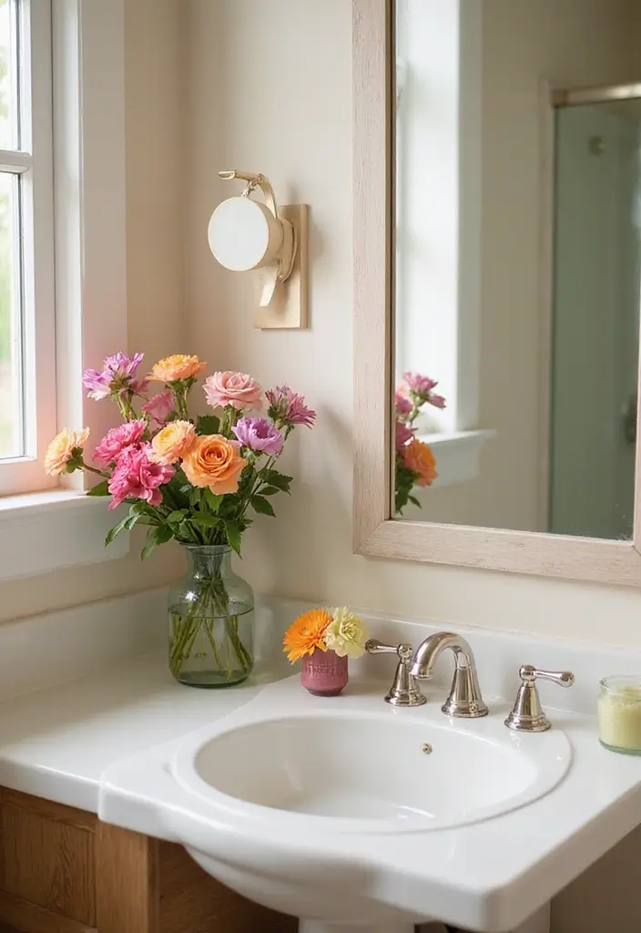 27 Spring Bathroom Decor Ideas That Feel Fresh - 5. Fresh Flower Arrangements